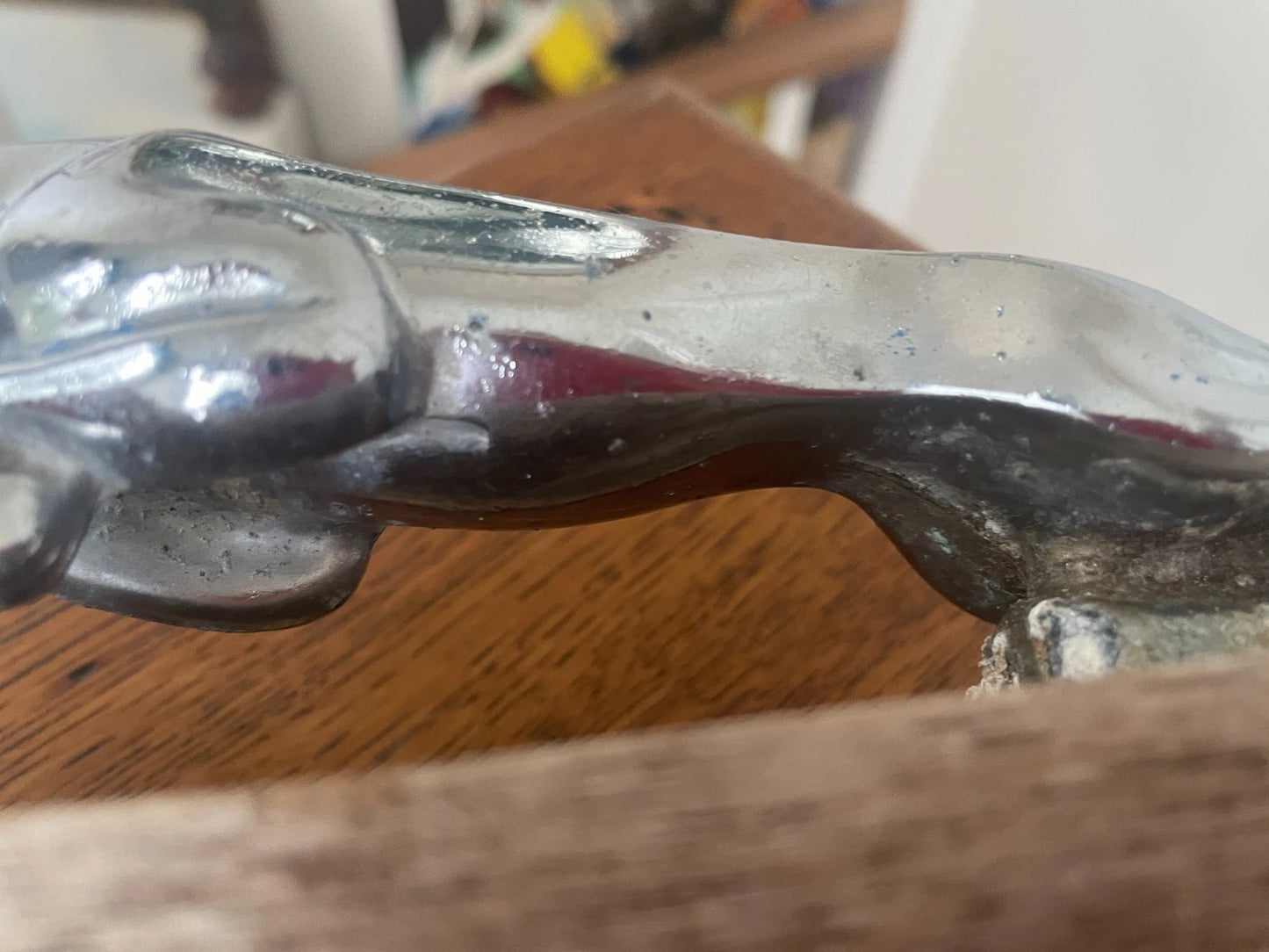 Vintage Jaguar Leaper Mascot – Chrome Bonnet Ornament with Registered Design Stamp (c.1950s–60s)