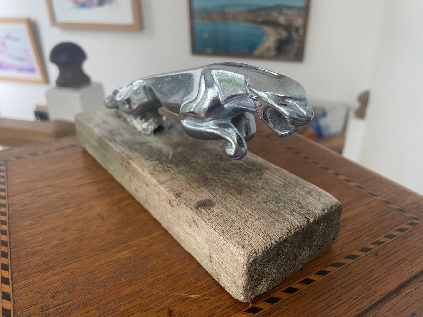 Vintage Jaguar Leaper Mascot – Chrome Bonnet Ornament with Registered Design Stamp (c.1950s–60s)
