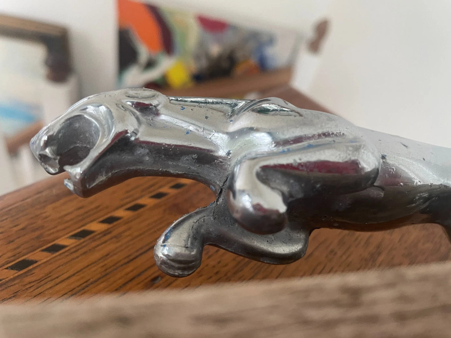 Vintage Jaguar Leaper Mascot – Chrome Bonnet Ornament with Registered Design Stamp (c.1950s–60s)