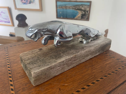 Vintage Jaguar Leaper Mascot – Chrome Bonnet Ornament with Registered Design Stamp (c.1950s–60s)