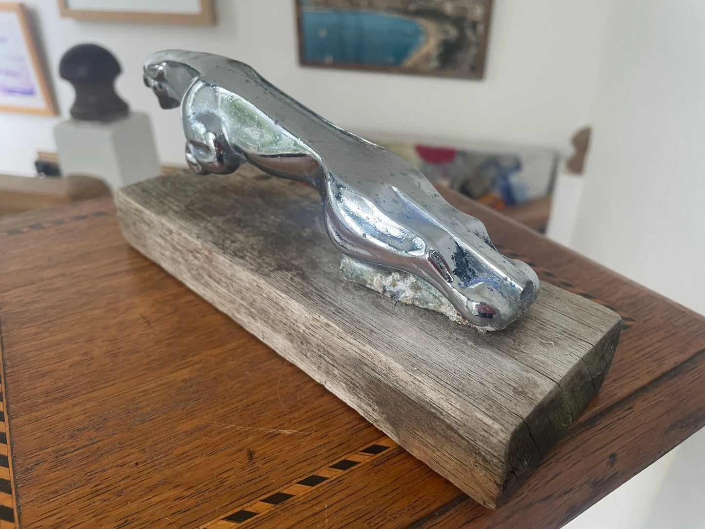 Vintage Jaguar Leaper Mascot – Chrome Bonnet Ornament with Registered Design Stamp (c.1950s–60s)