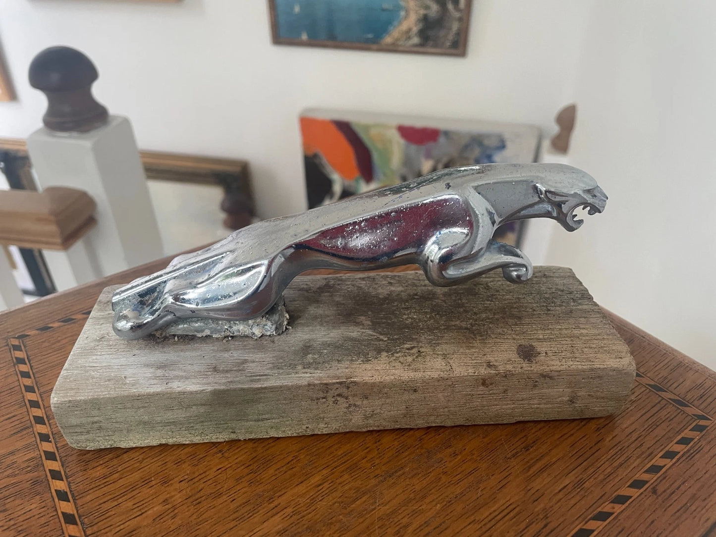 Vintage Jaguar Leaper Mascot – Chrome Bonnet Ornament with Registered Design Stamp (c.1950s–60s)