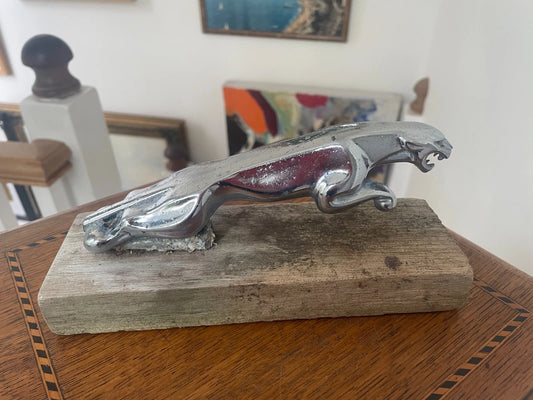 Vintage Jaguar Leaper Mascot – Chrome Bonnet Ornament with Registered Design Stamp (c.1950s–60s)